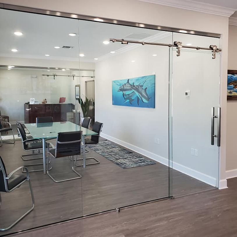 Lemon Bay Glass Commercial Division - Commercial Glass Offices - Sliding Glass Barn Door