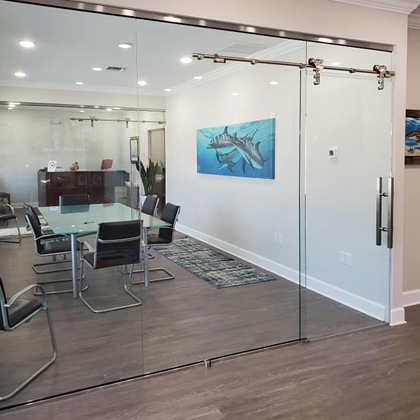 Lemon Bay Glass - Commercial Glass - Sliding Glass Office Door - Barn Door
