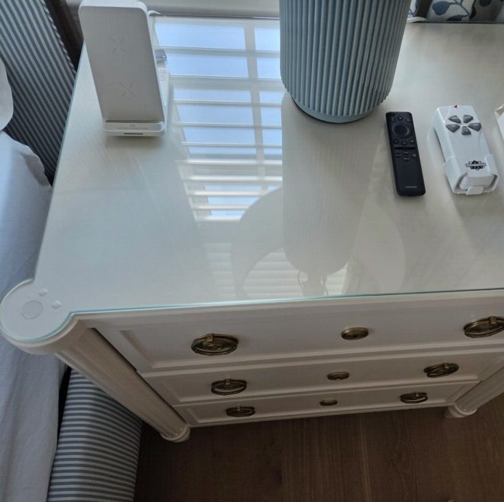 Glass tabletop for the side table. Custom Cut glass.