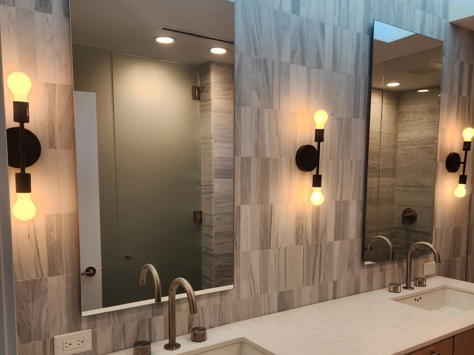 Custom Vanity Mirrors Cut and installed to Fit specification for LED lighting.