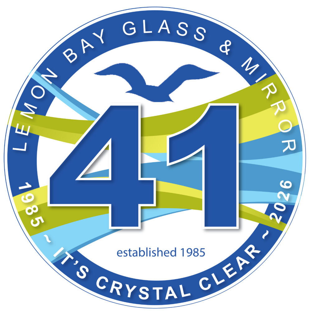 Lemon Bay Glass celebrating 41 years in Englewood FL providing custom glass, frameless shower enclosures, hurricane windows, doors and commercial storefront systems